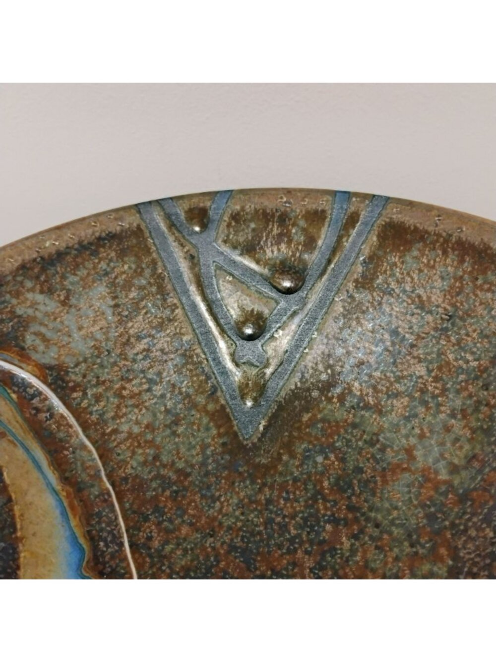 Marc Matsui Studio Art Pottery Bowl w Abstract Glaze Design 12" Signed Vintage - Picture 8 of 14